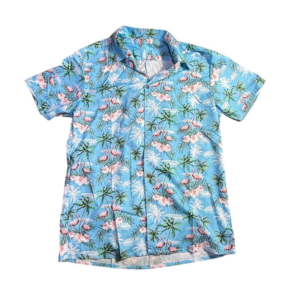 Unbranded NWOT Flamingo Palm Tropical Short Sleeve Button Up Shirt Mens M-2246